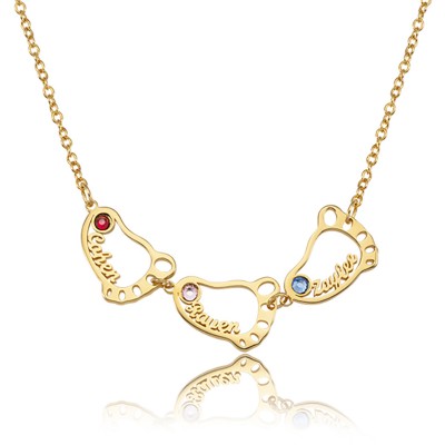Personalised 1-8 Hollow Baby Feet Engravable Family Name Necklace With Birthstone