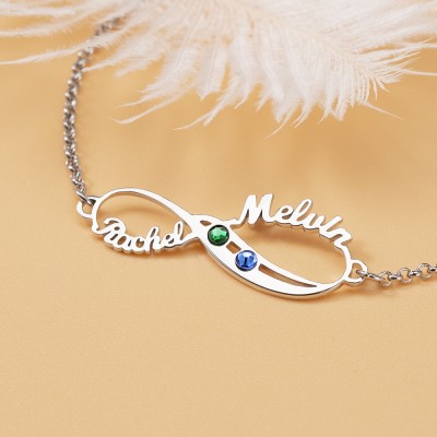 Personalised Infinity 2 Names Bracelet With Birthstones Gifts For Couple