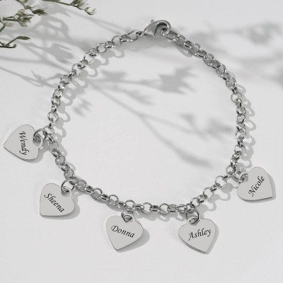 Personalised Heart Engraved Name Bracelets With 1-10 Charms Love Gifts For Her