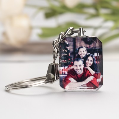 Custom Crystal Photo Keychain Personalised Memorial Family Gifts
