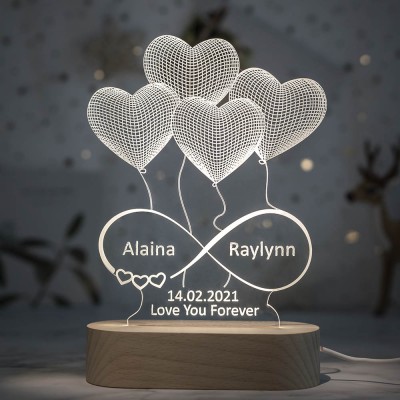 Personalised 3D Illusion Lamp Night With Names Engraved For Her Girlfriend Wife