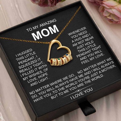 To My Mum Personalised Heart Necklace with Kids Name Beads For Mother's Day Christmas Gift Ideas