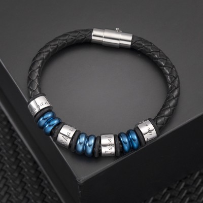 Custom Bead Braid Name Leather Bracelets With 1-10 Beads 