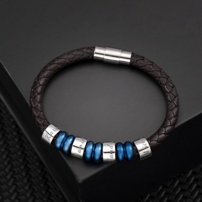 Personalised Braided 1-10 Beads Engraved Name Bracelet