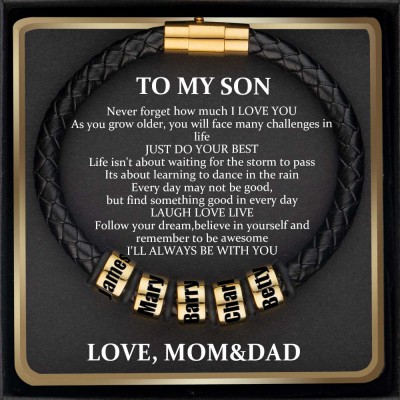 Custom To My Son Black Bead Bracelet with Name From Dad Mum