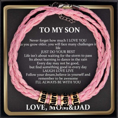 To My Son Personalised Pink Beaded Name Bracelet From Dad Gift
