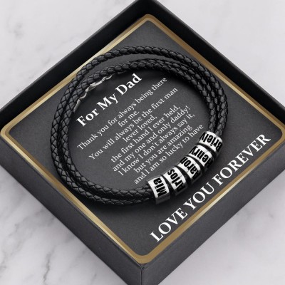 To My Dad Personalised Beads Black Bracelet With Kids Name For Father's Day Gift Ideas
