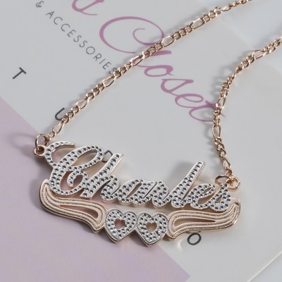 Personalized Two-Color Name Necklace with Heart Decoration