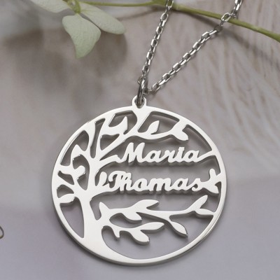 Silver Personalised Family Tree Name Engraved Necklaces For Grandma Mum Gift