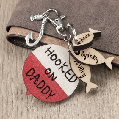 Father's Day Gift Personalised Fishing Keychain We're Hooked on Daddy Dad Grampa