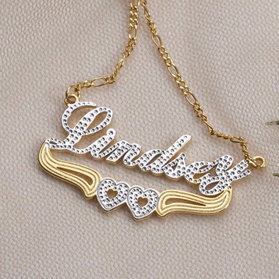 Personalised Two-Color Name Necklace with Heart Decoration