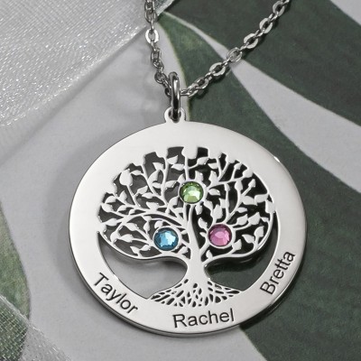 Personalised Family Tree Name Necklace Birthstones
