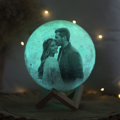 Personalised Moon Lamp Mult Color 3D Photo Moonlight Touch Home Decor For Couple Valentine's Day
