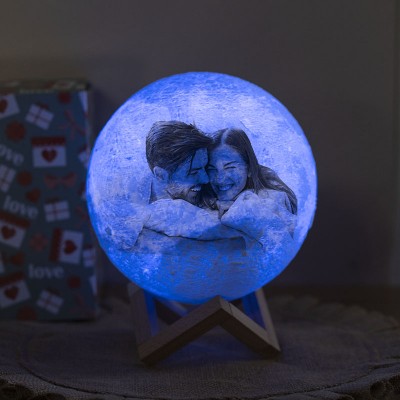 Personalised Moon Lamp Mult Color 3D Photo Moonlight Touch Home Decor For Couple Valentine's Day