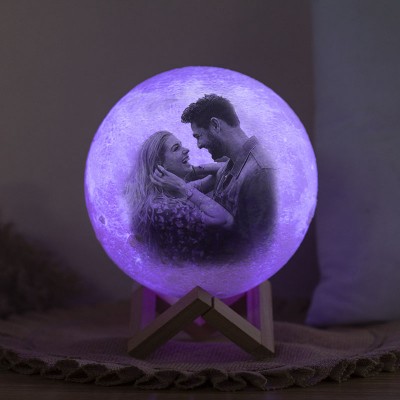 Personalised Moon Lamp Mult Color 3D Photo Moonlight Touch Home Decor For Couple Valentine's Day