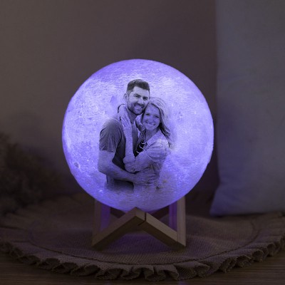 Personalised Moon Lamp Mult Color 3D Photo Moonlight Touch Home Decor For Couple Valentine's Day