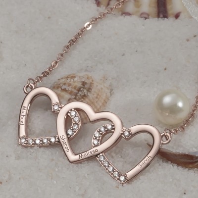 18K Rose Gold Plating Personalised Hearts Engraved Name Necklace Valentine's Day Gift