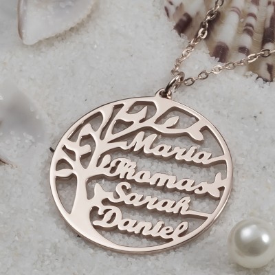 18K Rose Gold Plating Personalised Family Tree Name Engraved Necklaces For Grandma Mum Gift