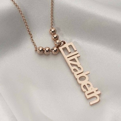 18K Rose Gold Plating Personalized Vertical Engraving Name Necklace 