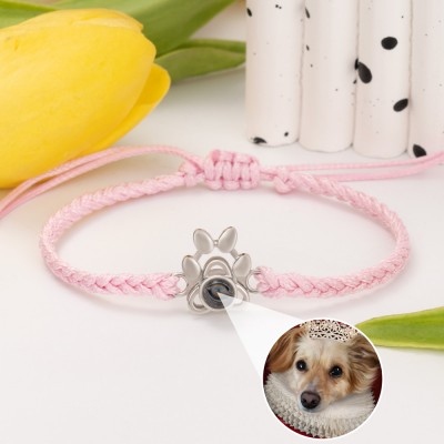 Custom Memorial Photo Projection Paw Charm Bracelet For Pet Lover