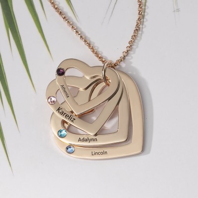 Personalised 1-6 Heart Name Necklace With Birthstone Family Christmas Gift