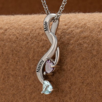 Personalised Couple Names Necklace With Birthstones Valentine's Day Gifts