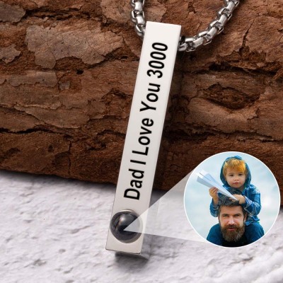 Custom Photo Projection Bar Necklace For Father's Day Gift Ideas Dad I Love You 3000