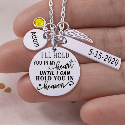 Personalised Engraved I'll Hold You In My Heart Memorial Necklace With Birthstone