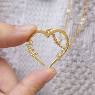 Personalised Heart Couple Names Necklace Valentine's Day Gift