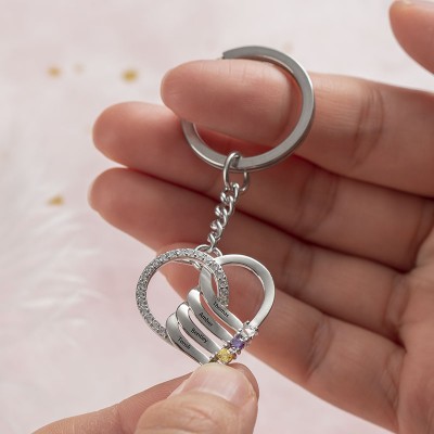 Personalised 1-6 Engraving Names with Birthstone Key Chain Gift