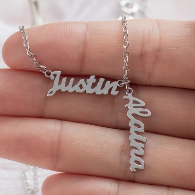 Silver Personalised Couple Name Necklace Valentine's Day Gift