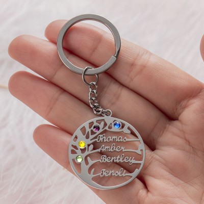 Personalised 1-5 Engraving Names with Birthstone Key Chain Gift