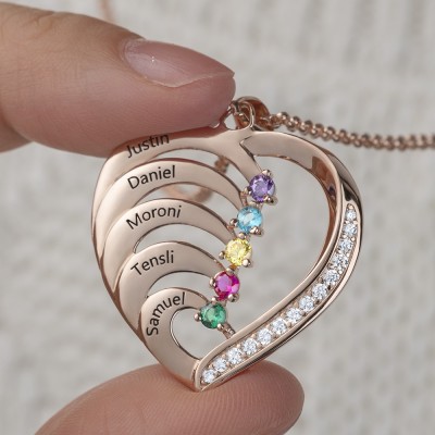 Personalised 1-6 Name Heart Necklace With Birthstone