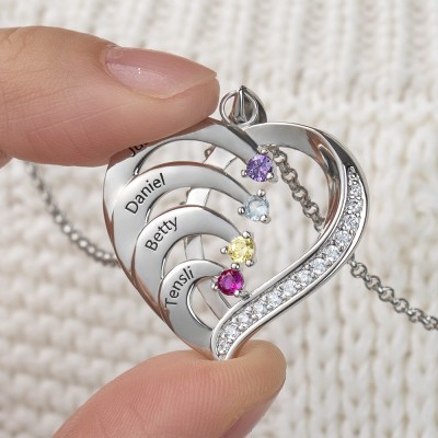 Personalised 1-6 Name Heart Necklace With Birthstone