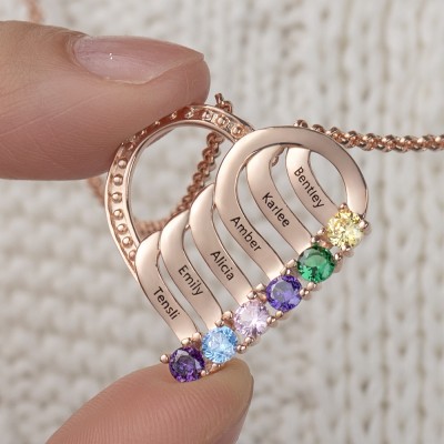 Silver Personalised 1-6 Name Heart Necklace With Birthstone