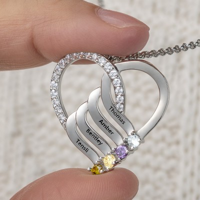Personalised 1-6 Name Heart Necklace With Birthstone