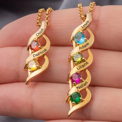 Personalised 1-8 Name Engraved and Birthstone DNA Style Necklaces