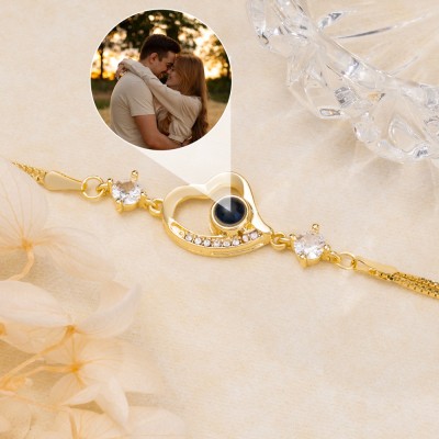 Custom Photo Projection Heart Charm Bracelet For Couple Soulmate Valentine's Day Gift Ideas