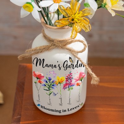 Personalised Mama's Garden Vase With Kids Name and Birth Month Flower For Mother's Day