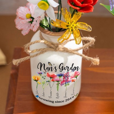Personalised Nan's Garden Vase With Grandkids Name and Birth Month Flower For Mother's Day
