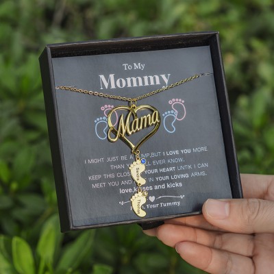 Personalised 1-10 Baby Feet Charms Name Necklace With Birthstone To My Mum Gift