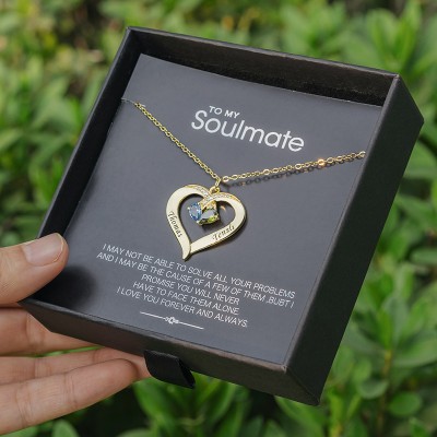 Personalised Heart Name Necklace With Birthstones To My Soulmate