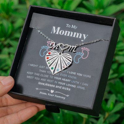 Personalised 1-8 Engraving Family Name Heart Necklace With Birthstone To My Mum Gift