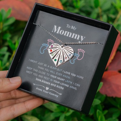 Personalised 1-8 Engraving Family Name Heart Necklace With Birthstone To My Mum Gift