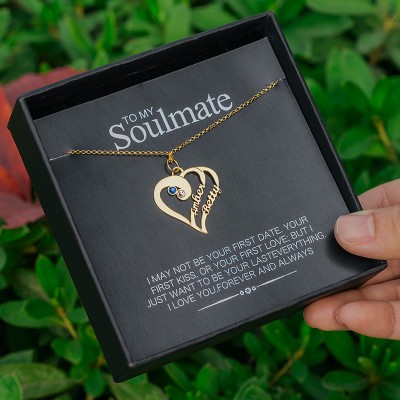 Personalised Heart Couple Names Necklaces With Birthstone To My Soulmate