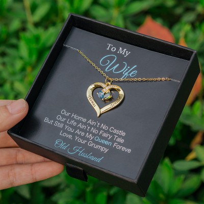 Personalised Heart Name Necklace With Birthstones To My Wife