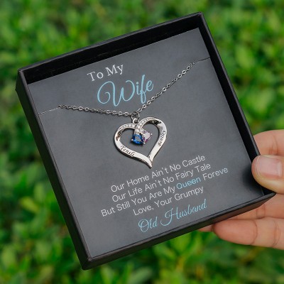 Personalised Heart Name Necklace With Birthstones To My Wife