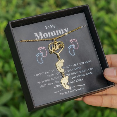 Personalised 1-10 Baby Feet Charms Name Necklace To My Mum Gift