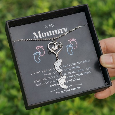 Personalised 1-10 Baby Feet Charms Name Necklace To My Mum Gift