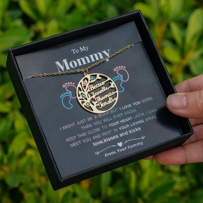 Personalised Tree-Design Family Tree Name Necklace With Birthstone To My Mum Gift